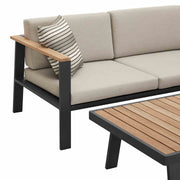 Nofi Aluminum and Teak Wood Outdoor Sectional Sofa in Charcoal and Taupe - Furniture City (CA)l
