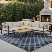 Nofi Aluminum and Teak Wood Outdoor Sectional Sofa in Charcoal and Taupe - Furniture City (CA)l