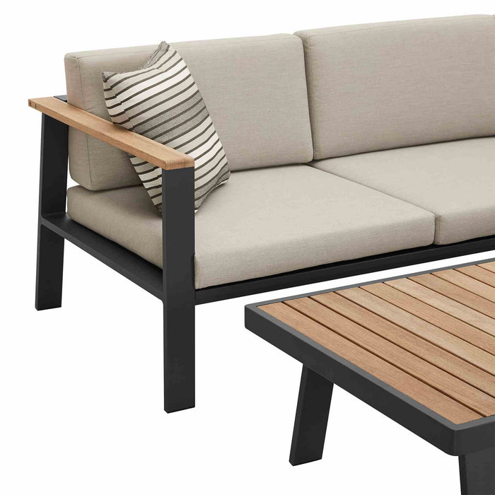 Nofi Aluminum and Teak Wood Outdoor Coffee Table in Charcoal Gray