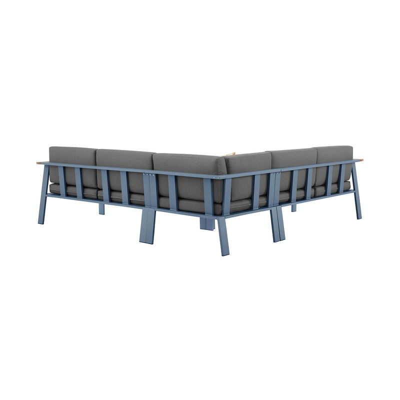 Nofi Outdoor Patio Sectional Set in Gray Finish with Gray Cushions and Teak Wood - Furniture City (CA)l