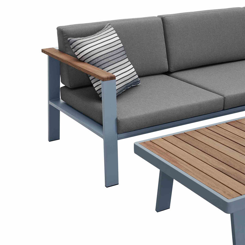 Nofi Outdoor Patio Sectional Set in Gray Finish with Gray Cushions and Teak Wood - Furniture City (CA)l