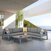 Nofi Outdoor Patio Sectional Set in Gray Finish with Gray Cushions and Teak Wood - Furniture City (CA)l