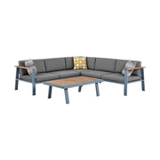 Nofi Aluminum and Teak Wood Outdoor Sectional Sofa in Gray - Furniture City (CA)l