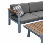 Nofi Aluminum and Teak Wood Outdoor Sectional Sofa in Gray - Furniture City (CA)l