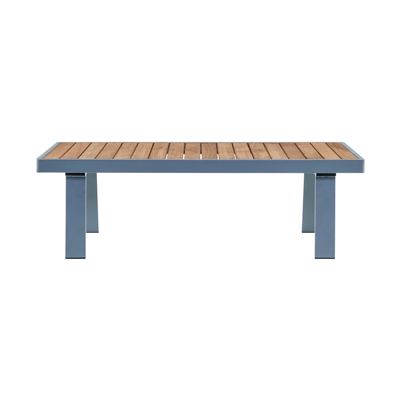 Nofi Aluminum and Teak Wood Outdoor Coffee Table in Gray - Furniture City (CA)l