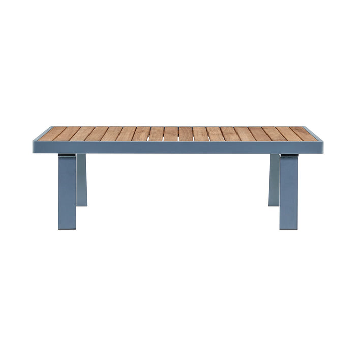 Nofi Aluminum and Teak Wood Outdoor Coffee Table in Gray