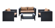 Oahu 4 piece Outdoor Wicker Patio Set with Brown Fabric Cushions and Tempered Glass Top - Furniture City (CA)l