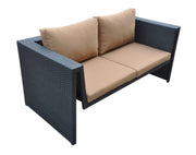 Oahu 4 piece Outdoor Wicker Patio Set with Brown Fabric Cushions and Tempered Glass Top - Furniture City (CA)l