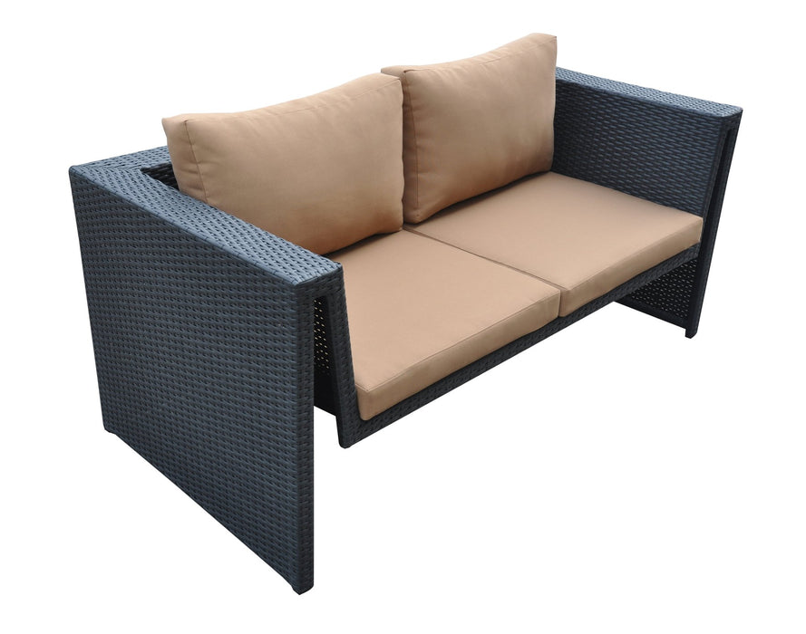 Oahu 4 piece Outdoor Wicker Patio Set with Brown Fabric Cushions and Tempered Glass Top