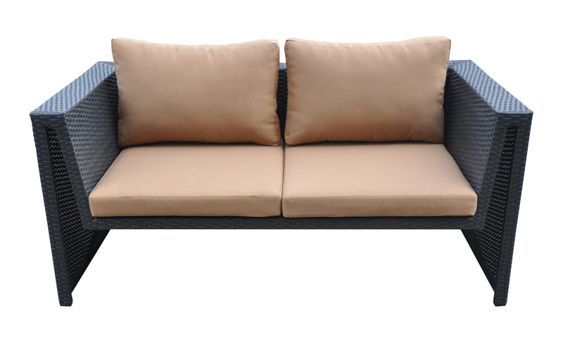 Oahu 4 piece Outdoor Wicker Patio Set with Brown Fabric Cushions and Tempered Glass Top - Furniture City (CA)l