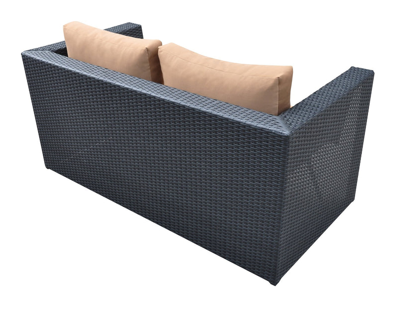 Oahu 4 piece Outdoor Wicker Patio Set with Brown Fabric Cushions and Tempered Glass Top - Furniture City (CA)l