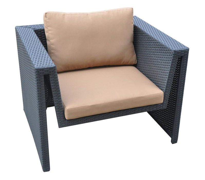 Oahu 4 piece Outdoor Wicker Patio Set with Brown Fabric Cushions and Tempered Glass Top