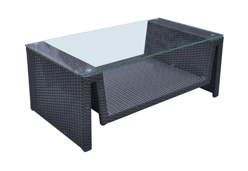 Oahu 4 piece Outdoor Wicker Patio Set with Brown Fabric Cushions and Tempered Glass Top