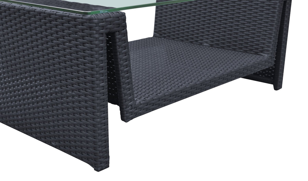 Oahu 4 piece Outdoor Wicker Patio Set with Brown Fabric Cushions and Tempered Glass Top