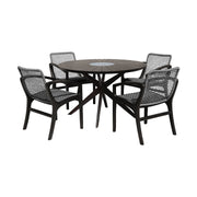 Oasis and Beckham 5 Piece Dining Set in Dark Eucalyptus Wood with Gray Rope - Furniture City (CA)l