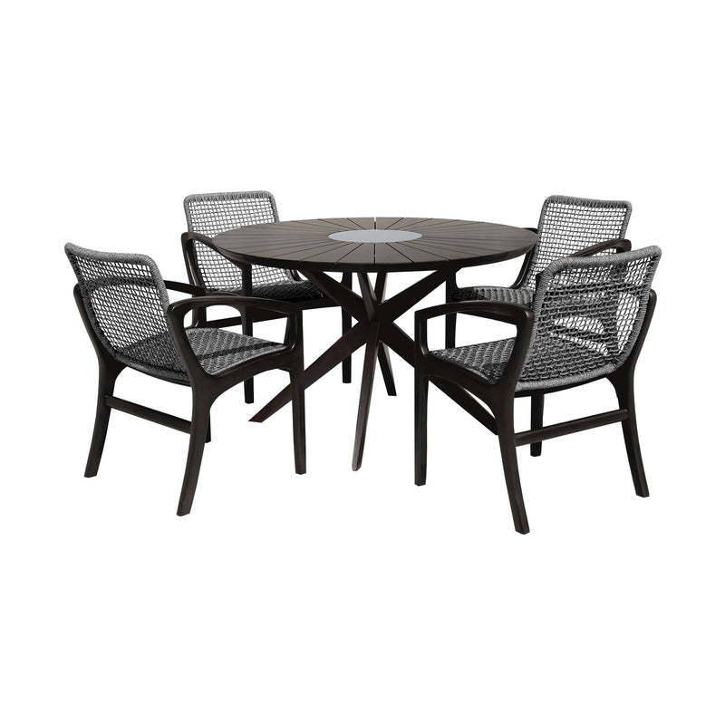Oasis and Beckham 5 Piece Dining Set in Dark Eucalyptus Wood with Gray Rope - Furniture City (CA)l