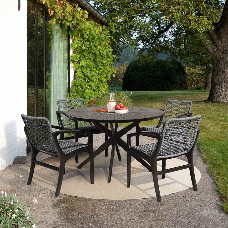 Oasis and Beckham 5 Piece Dining Set in Dark Eucalyptus Wood with Gray Rope - Furniture City (CA)l