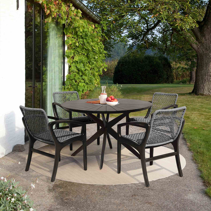 Oasis and Beckham 5 Piece Dining Set in Dark Eucalyptus Wood with Gray Rope