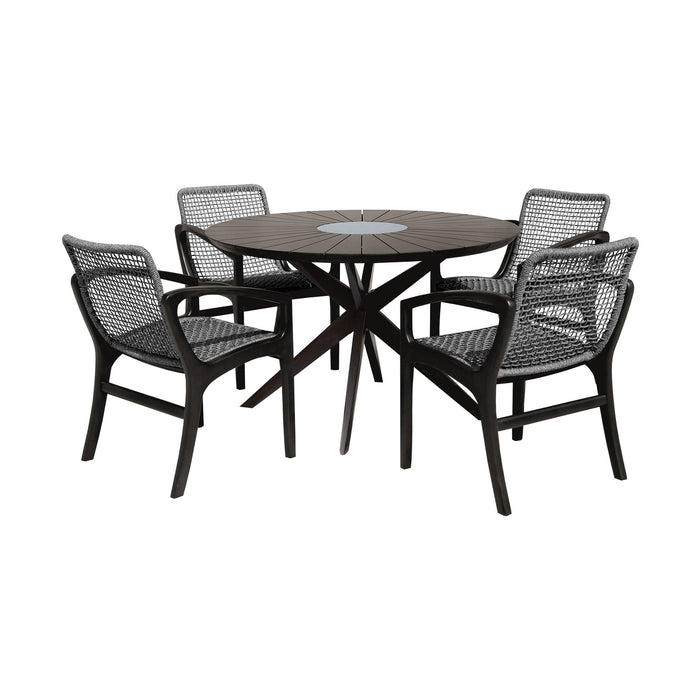 Oasis and Beckham 5 Piece Dining Set in Dark Eucalyptus Wood with Gray Rope