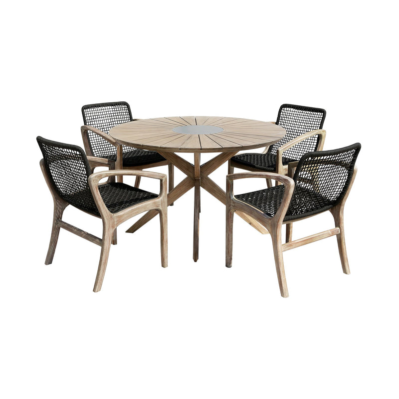 Oasis and Beckham 5 Piece Dining Set in Light Eucalyptus Wood with Charcoal Rope - Furniture City (CA)l