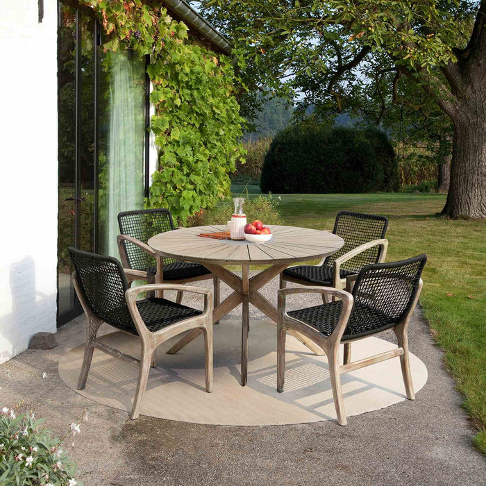 Oasis and Beckham 5 Piece Dining Set in Light Eucalyptus Wood with Charcoal Rope