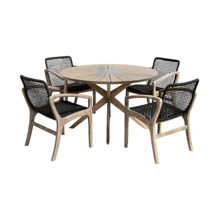 Oasis and Beckham 5 Piece Dining Set in Light Eucalyptus Wood with Charcoal Rope