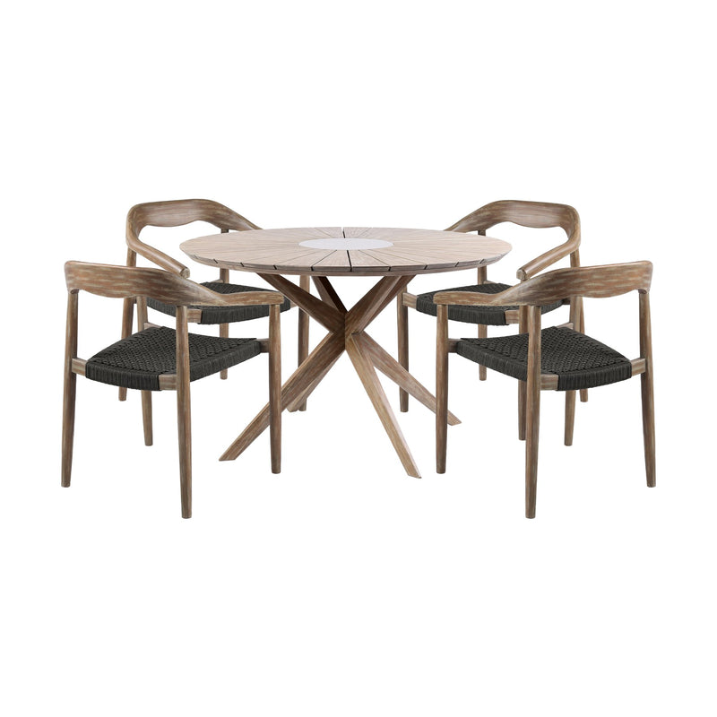 Oasis Santo Outdoor Patio 5 Piece Round Dining Set in Eucalyptus Wood and Charcoal Rope - Furniture City (CA)l