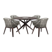 Oasis Tutti Frutti Outdoor Patio 5 Piece Round Dining Set in Eucalyptus Wood with Gray Rope and Cushions - Furniture City (CA)l