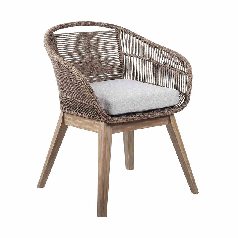 Oasis Tutti Frutti Outdoor Patio 5 Piece Round Dining Set in Eucalyptus Wood with Truffle Rope and Gray Cushions - Furniture City (CA)l