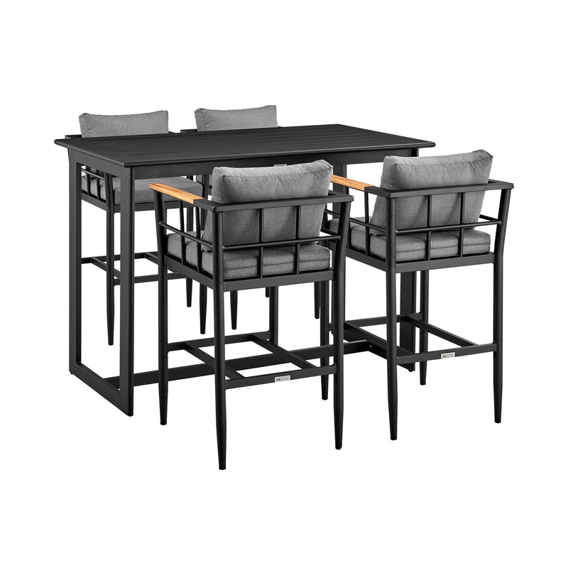Orlando Outdoor Patio 5-Piece Bar Table Set in Aluminum with Gray Cushions - Furniture City (CA)l