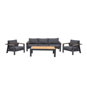 Palau 4 Piece Outdoor Sofa Set in Dark Gray with Natural Teak Wood Accent Top - Furniture City (CA)l