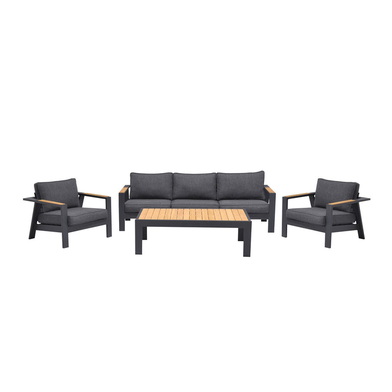 Palau 4 Piece Outdoor Sofa Set in Dark Gray with Natural Teak Wood Accent Top - Furniture City (CA)l