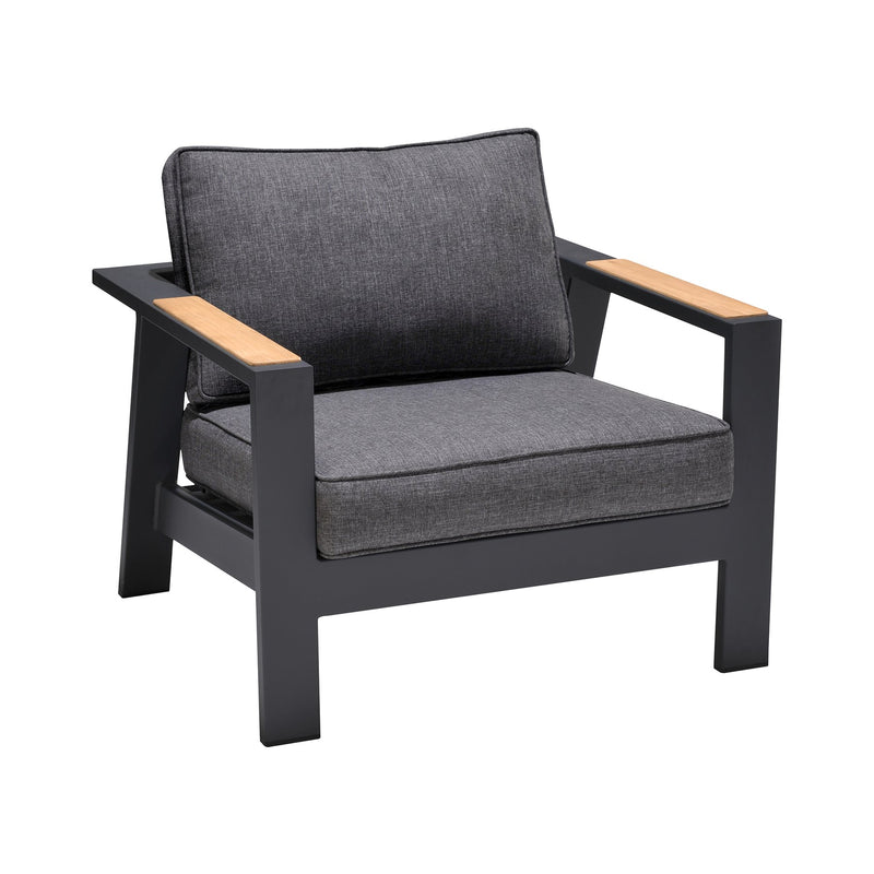 Palau 4 Piece Outdoor Sofa Set in Dark Gray with Natural Teak Wood Accent Top - Furniture City (CA)l