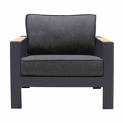 Palau 4 Piece Outdoor Sofa Set in Dark Gray with Natural Teak Wood Accent Top - Furniture City (CA)l