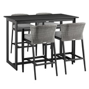 Palma Outdoor Patio 5-Piece Bar Table Set in Aluminum with Gray Cushions - Furniture City (CA)l