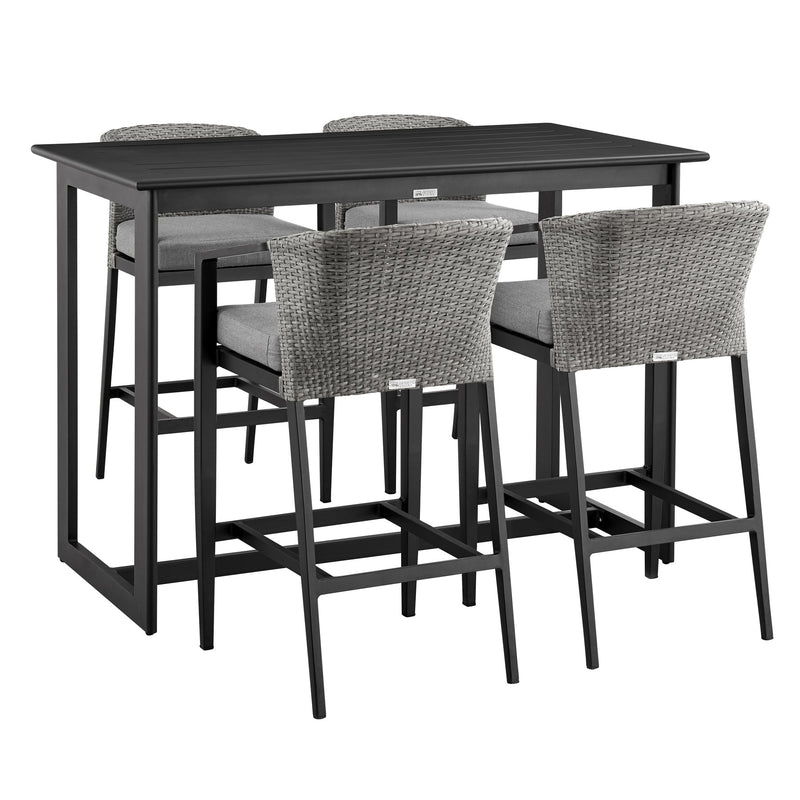 Palma Outdoor Patio 5-Piece Bar Table Set in Aluminum with Gray Cushions - Furniture City (CA)l