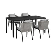 Palma Outdoor Patio 5-Piece Dining Table Set in Aluminum and Wicker with Gray Cushions - Furniture City (CA)l