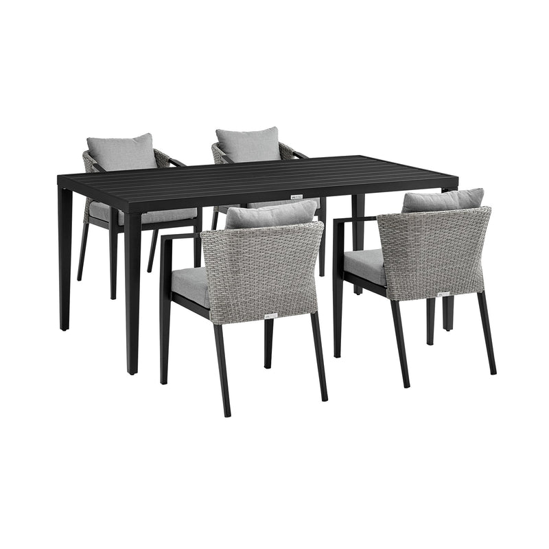 Palma Outdoor Patio 5-Piece Dining Table Set in Aluminum and Wicker with Gray Cushions - Furniture City (CA)l