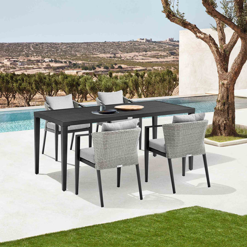 Palma Outdoor Patio 5-Piece Dining Table Set in Aluminum and Wicker with Gray Cushions - Furniture City (CA)l