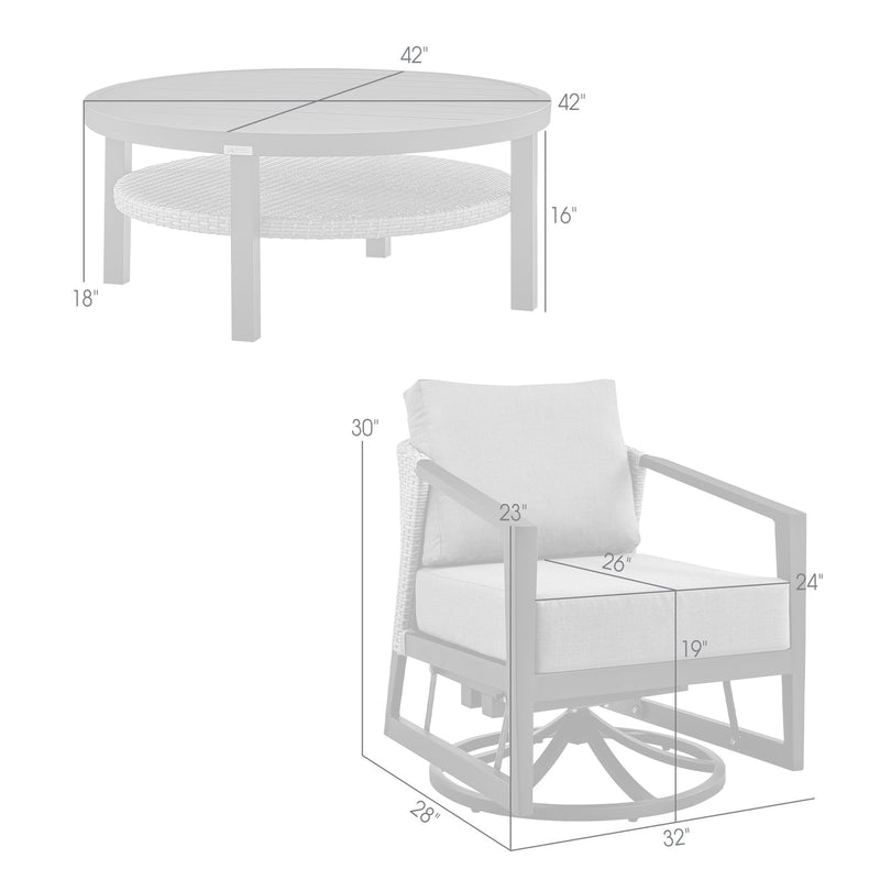 Palma 3 Piece Patio Outdoor Swivel Seating Set in Black Aluminum with Gray Wicker and Cushions - Furniture City (CA)l