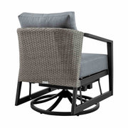 Palma 3 Piece Patio Outdoor Swivel Seating Set in Black Aluminum with Gray Wicker and Cushions - Furniture City (CA)l