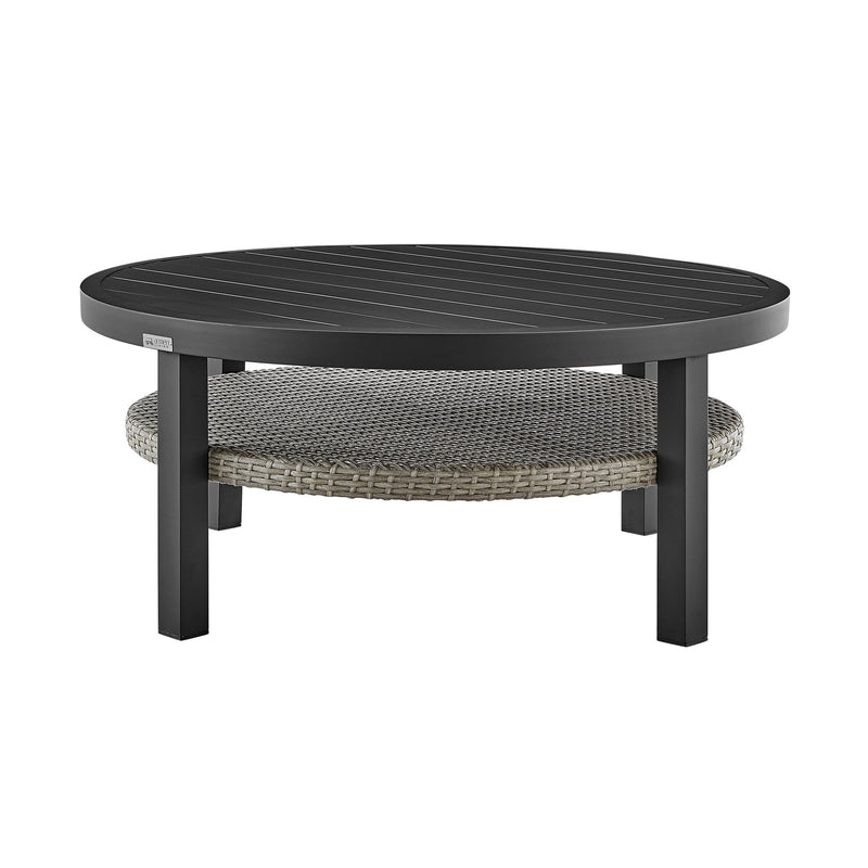 Palma 3 Piece Patio Outdoor Swivel Seating Set in Black Aluminum with Gray Wicker and Cushions - Furniture City (CA)l
