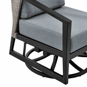 Palma 3 Piece Patio Outdoor Swivel Seating Set in Black Aluminum with Gray Wicker and Cushions - Furniture City (CA)l