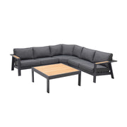 Palau 4 Piece Outdoor Sectional Set with Cushions in Dark Gray and Natural Teak Wood Accent - Furniture City (CA)l