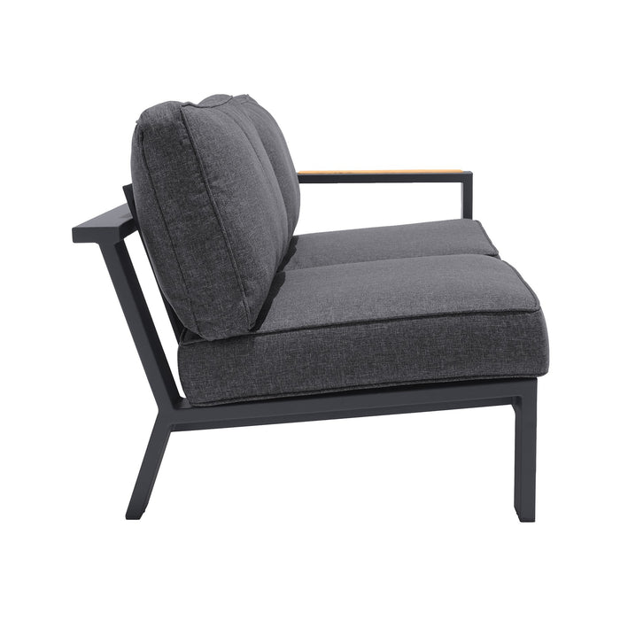 Palau 4 Piece Outdoor Sectional Set with Cushions in Dark Gray and Natural Teak Wood Accent