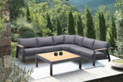 Palau 4 Piece Outdoor Sectional Set with Cushions in Dark Gray and Natural Teak Wood Accent - Furniture City (CA)l
