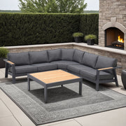 Palau Aluminum and Teak Wood Outdoor Sectional Sofa in Gray - Furniture City (CA)l