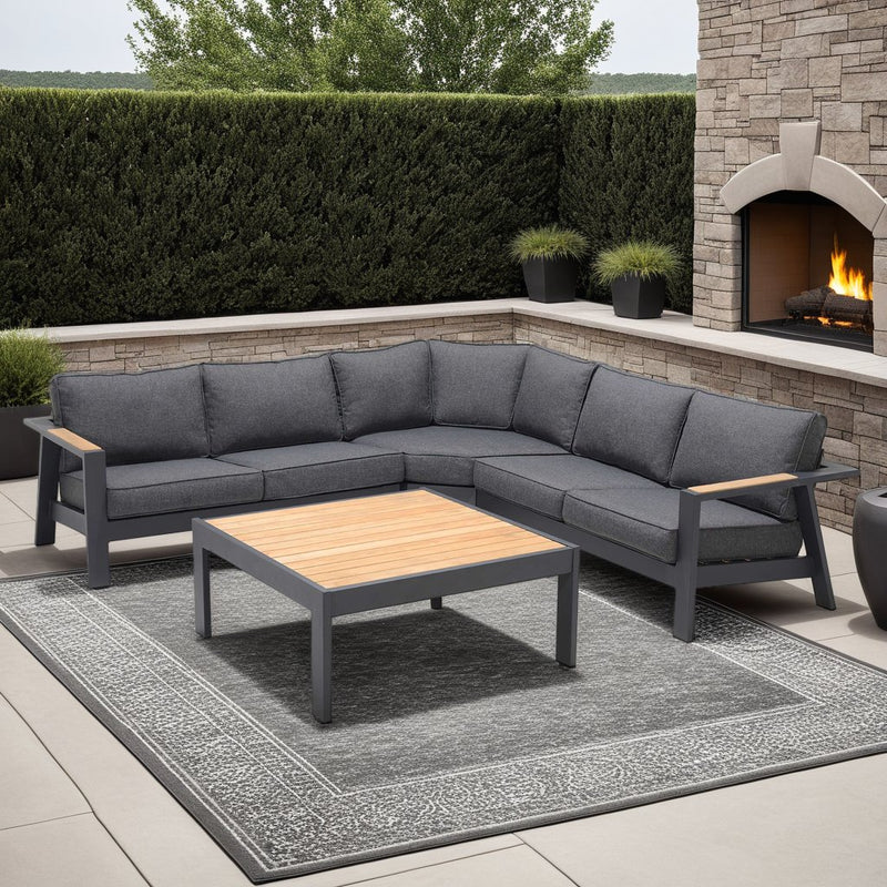 Palau Aluminum and Teak Wood Outdoor Sectional Sofa in Gray - Furniture City (CA)l