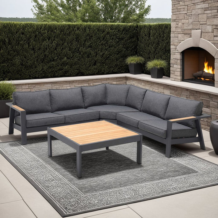 Palau Aluminum and Teak Wood Outdoor Sectional Sofa in Gray
