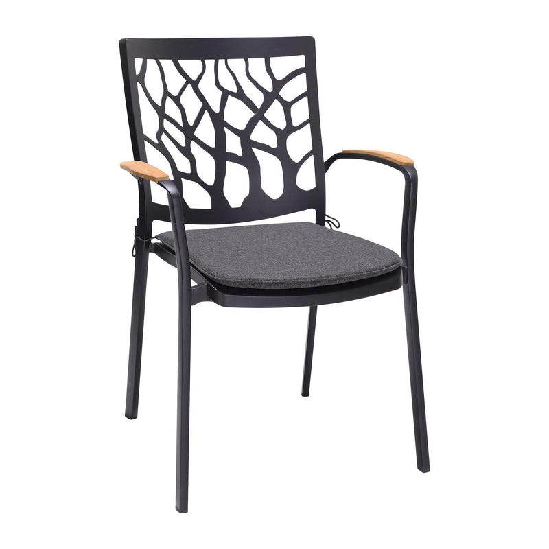Portals Outdoor 5 piece Dining Table Set in Black Finish and Natural Teak Wood Accent Top - Furniture City (CA)l